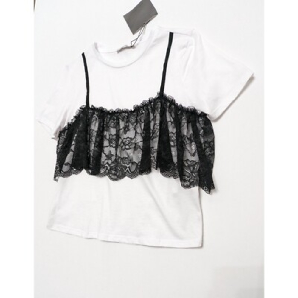 ZARA White and Black Lace Top Whimsygoth Coquette Edgy Grunge Size M